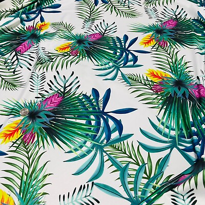 #ad Stretch Fabric Tropical Leaves White Background print Nylon Spandex for Swimwear $13.99