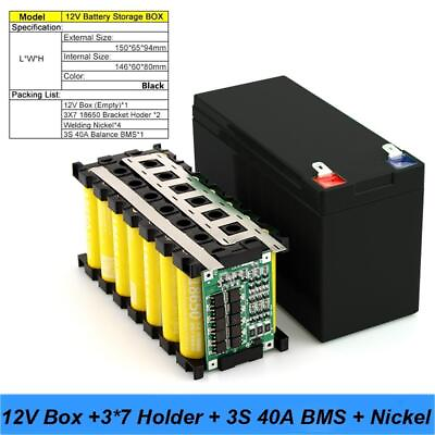 #ad 12V 3S 7P 40A BMS Li ion Battery Pack DIY Kits Case Holder Fr 18650 Power Wall $6.99