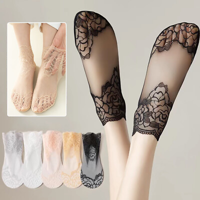 #ad 1 Pairs Womens Fishnet Socks Transparent Lace Sheer Net Mesh Ankle socks $0.99