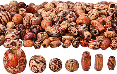 #ad 400 Pieces Printed Wooden Beads Various Shapes Loose Wood Beads for Jewelry Maki $14.55