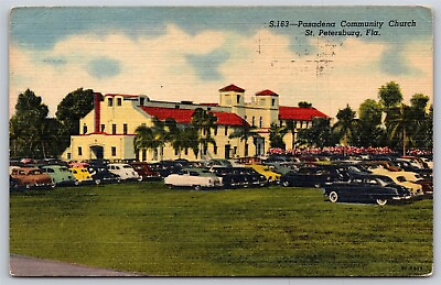 #ad Postcard Pasadena Community Church St Petersburg Florida linen 1956 N105 $1.99