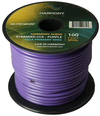 Harmony Car Primary 16 Gauge Power or Ground Wire 100 Feet Spool Purple Cable $10.95