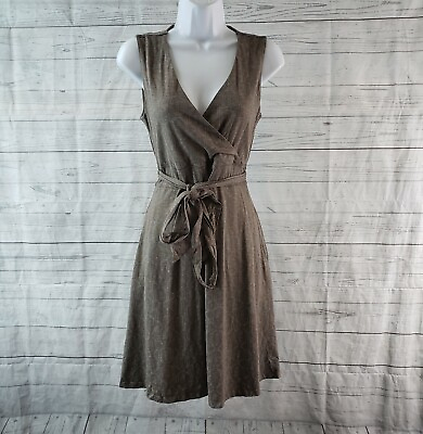 #ad Toadamp;Co Womens Cue Wrap Sleeveless Dress Sz Medium Brown Blue V Neck $22.79