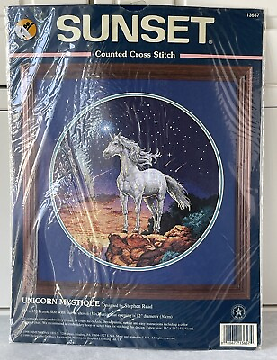 #ad 1998 Sunset Unicorn Mystique Counted Cross Stitch Kit 13657 Stephen Read Sealed $35.00