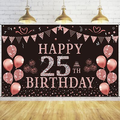 #ad Happy 25th Birthday Decorations for Women Pink Rose Gold 25 Birthday Backdro... $22.49