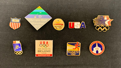 #ad Vintage LOT of 9 Olympic Pins #x27;72 #x27;92 #x27;84 USA #x27;08 Assorted All Different $19.99