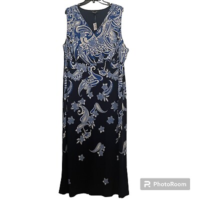 #ad Dress Barn Roz amp; Ali Women#x27;s Size 3X Maxi Dress Blue Paisley NEW $24.50