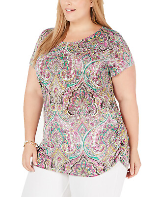 #ad INC International Concepts I.N.C. Plus Size Printed Ruched Side Top $37.77