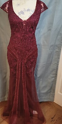 #ad XSCAPE Wine Sequin amp; Beaded Gown New With Tags MSRP: $296 $115.00