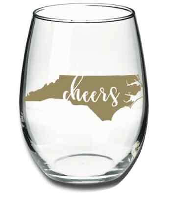 #ad North Carolina Cheers State In Gold 16oz Stemless Wine Glass Party Drinkware $11.99