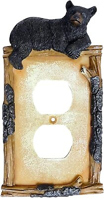 #ad Black Bear Log Double Outlet Receptacle Wall Plate Cover Cabin Home Lodge Decor $13.95
