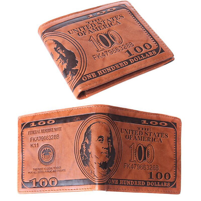 #ad Mens US $100 Dollar Bill Leather Bifold Card Holder Wallet Handbag Purse Clutch $6.91