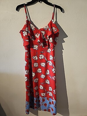 #ad Roz amp; Ali Maxi Spaghetti Strap Dress Floral Blue Red White Tropical Size 12P $14.00