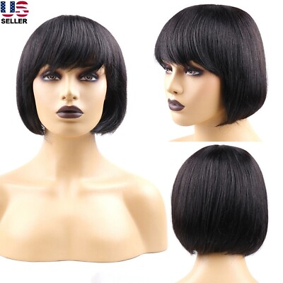 #ad Lady Girl Bob Wig Women#x27;s Short Straight Bangs Full Hair Wigs Cosplay Party USA $11.08