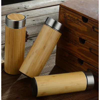 #ad Bamboo Vacuum Thermo Flask Tumbler 400ml Double Layer Stainless Steel 304 Liner $38.00