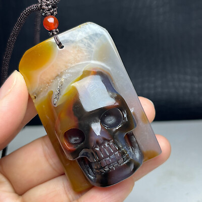 #ad 68g Natural Crystal Specimen. Agate. Hand carved. The Exquisite Skull Pendant.QD $99.99