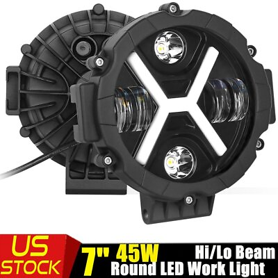 #ad 1X7#x27;#x27;inch Round LED Work Pods Light Bar Hi Lo DRL Spot Truck Offroad 4WD Driving $37.99
