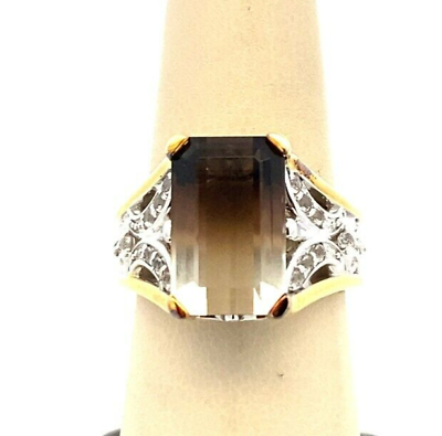 #ad DSGR Sterling w Gold Overlay Smoky to White Ombre Quartz Size 7.75 Ring 170 $42.49