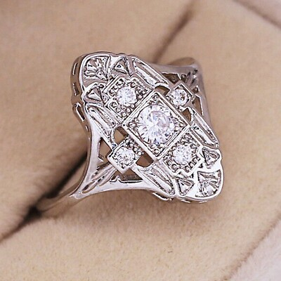#ad Elegant 925 Sterling Silver White Topaz Charm Wedding Engagement Ring Size 7 $15.74