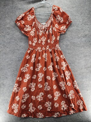#ad Madewell Dress Womens XL Short Sleeve Orange Floral Pockets $29.99