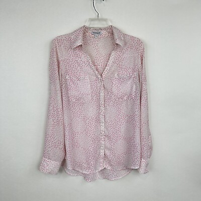 #ad Express The Portofino Shirt Button Up White Pink Leppard sz M Roll Tab Sleeve $24.50