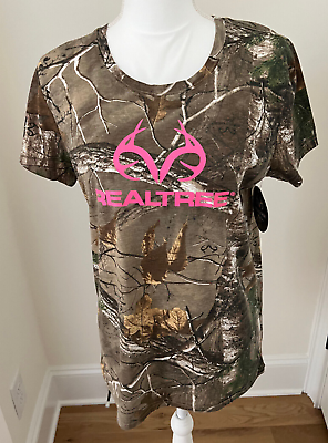 #ad Ladies NEW L Camouflage T Shirt Pink Emblem amp; REALTREE Across Front of Shirt $8.00