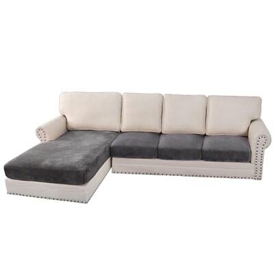 #ad Velvet Stretch Sectional Couch Covers 4 Pieces Sofa 3 Seater Chaise Grey $83.92