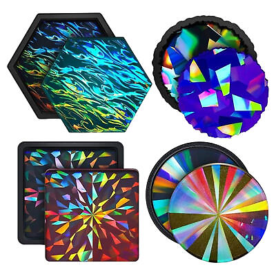#ad Holographic Laser Coaster DIY Silicone Mold Resin Epoxy Casting Cup Holder Craft $13.82