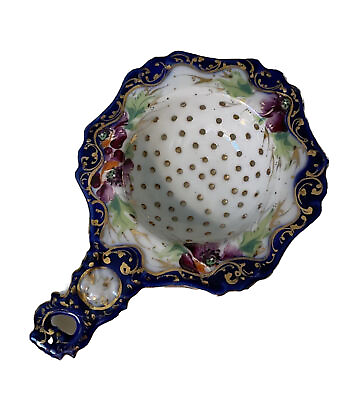 #ad Vict Nippon Porcelain Tea Strainer Cobalt Blue Gold $29.99