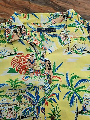 #ad Polo Ralph Lauren Yellow Beach Camp Hawaiian Aloha Shirt Size XL 100% Viscose $39.95
