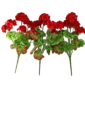 #ad New 18quot; Red Geranium Bush Pack of 3 Artificial Flowers $35.55