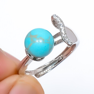 #ad Copper Blue Turquoise 925 Sterling Silver Plated Ring Size Adjustable 7 $14.40