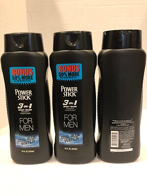 #ad Power Stick 3in1 Mens Shampoo Cond. Body Wash 3 Bottles Cool Blue Water 18oz $18.99