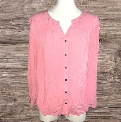 #ad A.N.A A New Approach Women#x27;s Long Sleeve Top Blouse Plus Size 1X Rose Pink NEW $15.99