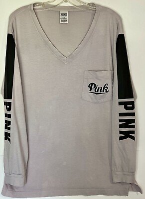 #ad VICTORIA#x27;S SECRET PINK LOGO Women’s Light Pink Long Sleeves T Shirt Size Medium $23.00