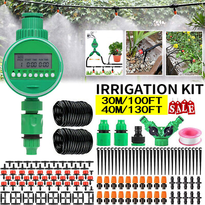 #ad 130FT 40M Auto Drip Irrigation System Kit Timer Micro Sprinkler Garden Watering $19.99
