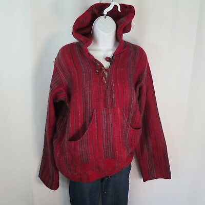 #ad Pullover 3 Button V Neck HoodiePocket Bohemian BoHo Designer Style Size: L XL $42.30