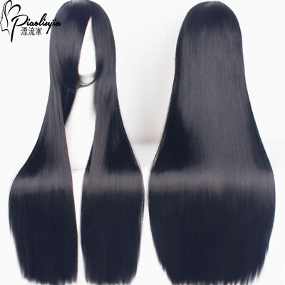 #ad 100cm New Long Black Cosplay Straight party Wig Wigs $20.08