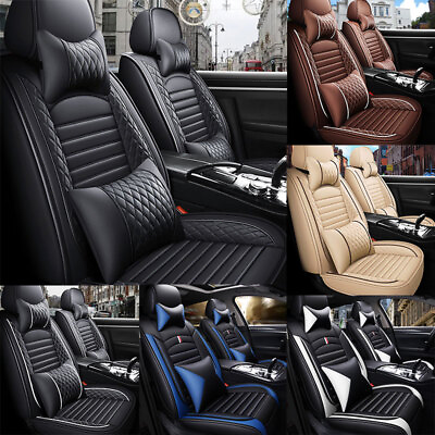 #ad Full Set 5 Seats Universal Car Seat Covers Leather Front Rear Cushions Covers $9.99