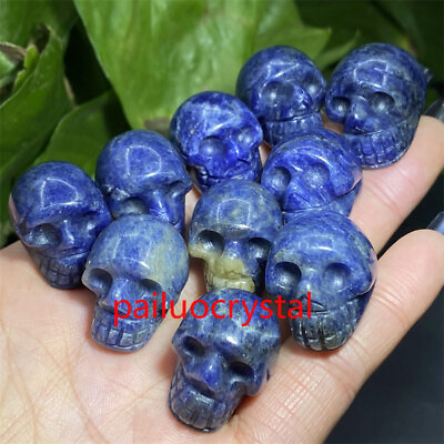 #ad 10pc Natural Sodalite Skull Quartz Crystal Skull Pendant Gem Reiki Healing 1quot; $25.89