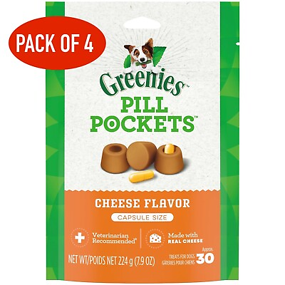 #ad 4 Bags Greenies Pill Pockets Capsule Size Cheese Flavor Dog Treats 7.9 oz Each $21.88
