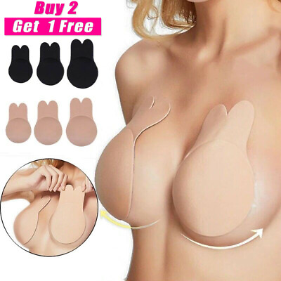 #ad Invisible Bra Silicone Adhesive Lift Rabbit Reusable Push up Nipple Cover Sticky $2.99