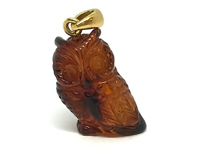 #ad Carved Owl AMBER PENDANT Gift Baltic Amber Bird Stone Silver Gold Plated2g 17401 $27.39