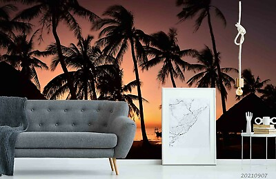 #ad 3D Palm Tree Sunset Wallpaper Wall Mural Removable Self adhesive Sticker5270 AU $314.99