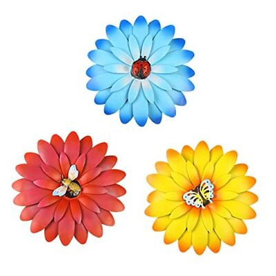 #ad Metal Flowers Outdoor Wall Art Decor Upgrade Multiple 3pc colored flowers $28.85
