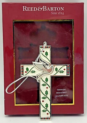 #ad Reed amp; Barton Christmas Merry Bright Cross Ornament 5214 Dove Holy Enamel $36.95