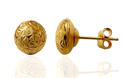 #ad 14k Solid Yellow Gold Crystal Cut Flat Ball Stud Earrings For Women Girls $59.99