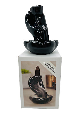 #ad Hand w. Lotus Flower Ceramic Incense Burner Backflow Magic Smoke Flows Down Gift $14.99
