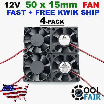 #ad Gdstime 12v 50mm x 15mm Cooling Fan Brushless Axial 5015 50x50x15mm 2Pin 4Pcs $16.95