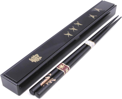 #ad Happy Sales HSKS1 B Japanese Black Chopsticks Set with Case Crane Design Blac $18.72